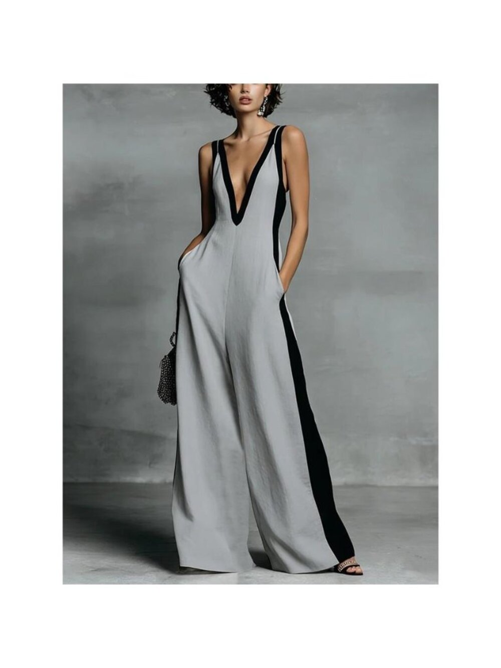 Contrast Trim V-Neck Jumpsuit - Picture 7 of 9